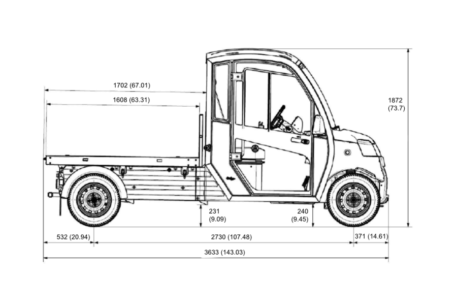 club car urban l7e dimensions side long